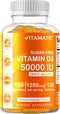 Vitamatic Sugar Free Vitamin D3 50,000 IU Weekly Supplement - 120 Pectin Based Gummies - Vitamin D Capsules for Bones, Teeth, and Immune Support (...