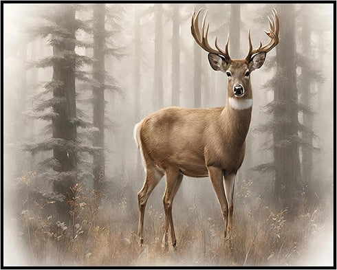 Posterizer 1 pcs- Beautiful deer standing in a foggy jungle-Art for Animal Lovers-Landscape & Nature Art- Gift for Men Women Teens-decor for Bedro...