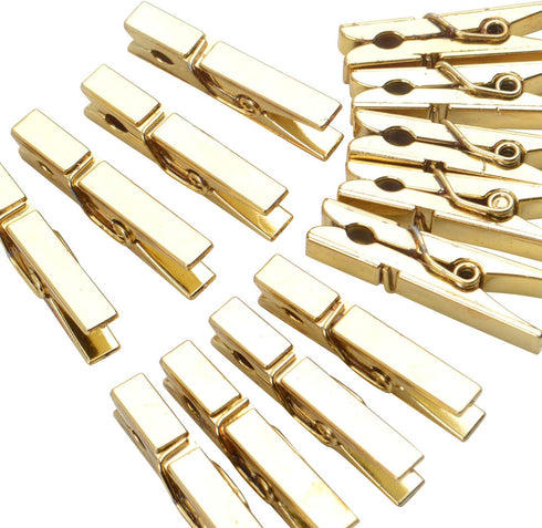 Mini Plastic Clips, 100 Pieces Utility Photo Clips Paper Peg Clothes Line Clips - 3.5 x 0.5 x 0.7cm, Gold...