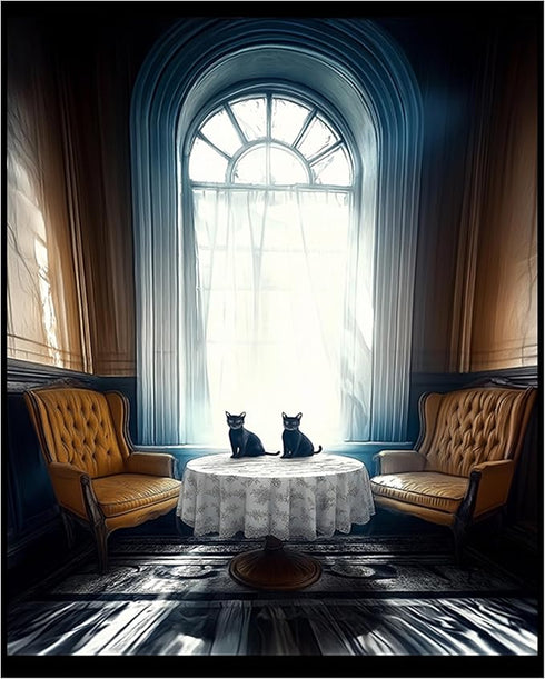 Posterizer 1 pcs-mysterious gothic house-black cats sitting on the table 2-Art for Animal Lovers-Gothic Art-Living Room Bedroom Decor- unframed wa...