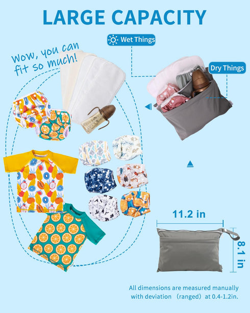 babygoal Wet Dry Bags for Baby Cloth Diapers, Washable Travel Bags, Beach, Pool, Gym Bag for Swimsuits & Wet Clothes with Two Zippered Pockets 2 P...