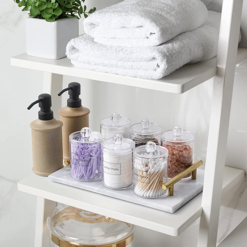 6 Pack Qtip Holder Dispenser for Cotton Ball, Cotton Swab, Cotton Round Pads, Floss - Clear Plastic Apothecary Jar Set, Bathroom Canister Storage ...