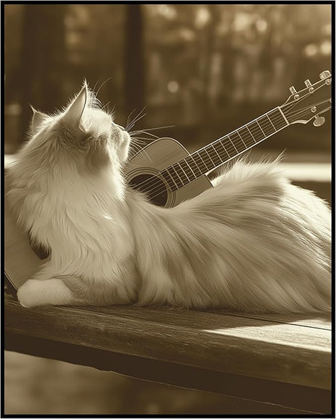 Posterizer 1 pcs-cute funny kitty cat playing the guitar 3-Art for Animal Lovers-Musical Art Collection-Decorations for Bedroom, Office, Living Ro...