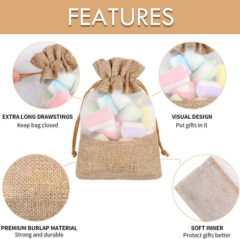 CCINEE 12PCS Burlap Drawstring Gift Bag, 5 X 7 Inch Organza Treat See Through Bags for Jewelry Sheer Easter Gifts Pouch Wedding Baby Shower Party ...