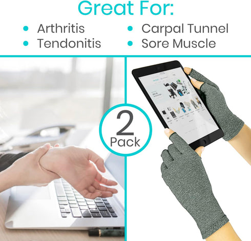 Vive Arthritis Gloves (2 Pairs) - Men Women Rheumatoid Compression Hand Glove for Osteoarthritis - Arthritic Joint Pain Relief - Carpal Tunnel Wri...