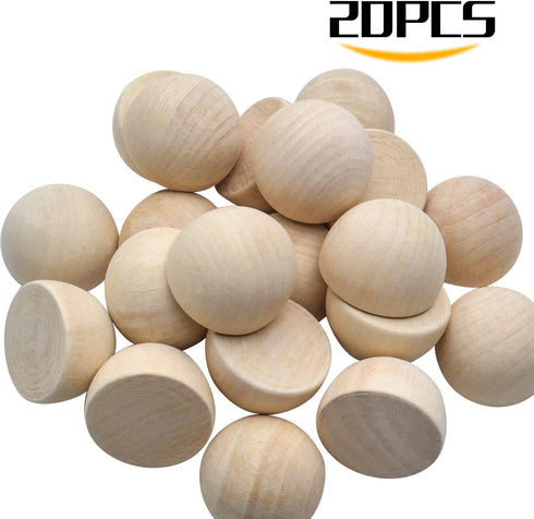 Natural Half Wooden Balls,20pcs 35mm Diameter Unfinished Wooden Balls Split Wood Beads No Holes Hemisphere Wood Ball Crafts Supplies for DIY Proje...