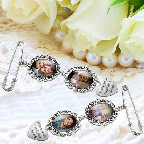 2 Pcs Bouquet Charms for Wedding Memory, Wedding Bouquet Photo Charms with 4 Pcs Oval Glass Cabochons for Bridal Shower, You Are Always in My Hear...
