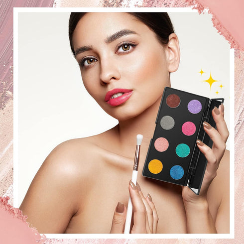 2 Pcs Makeup Plastic Magnetic Palette Magnetic Eyeshadow Palette Empty Cream Blush Palette with Mirror and 30 Round Adhesive Metal Stickers for Ey...