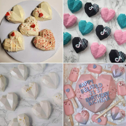 8 Grid Diamond Heart Silicone Cake Chocolate Mold Silicone Baking Pan Mold for DIY Cake Mousse Dessert 3D Diamond Love Heart Shaped Mould for Cand...