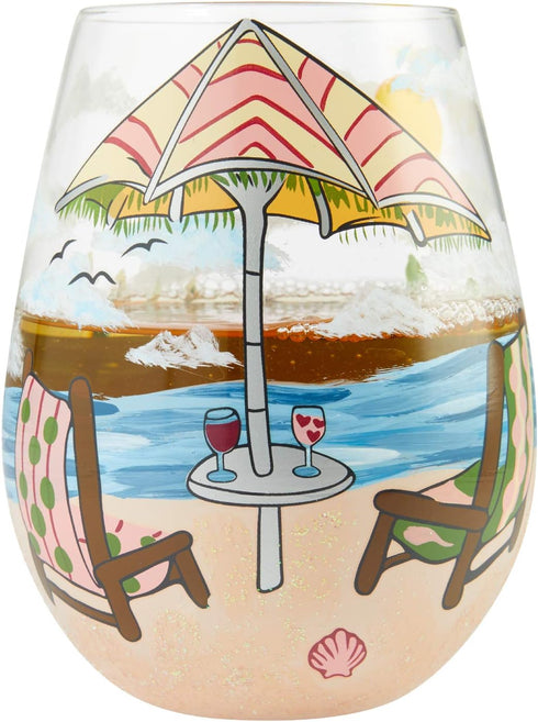 Enesco Designs by Lolita Beach Please Hand-Painted Artisan Stemless Wine Glass, 1 Count (Pack of 1), Multicolor, 20 ounces...