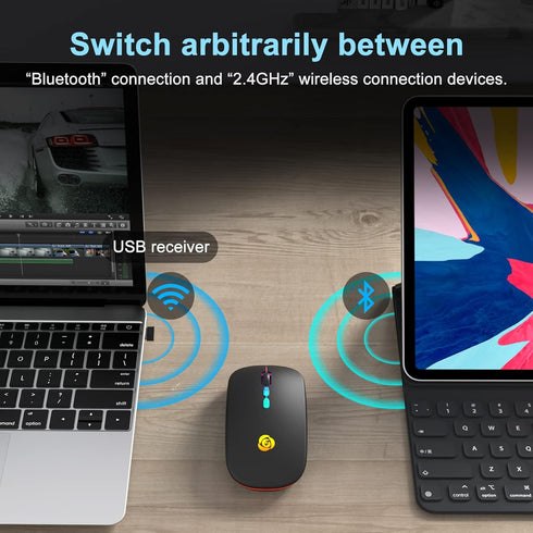 CC Store LED Wireless Bluetooth Mouse &2.4GHz Instant Connection,Rechargeable Ultra Silent Slim,3 Adjustable DPI 2 Connection Modes with USB-C to ...