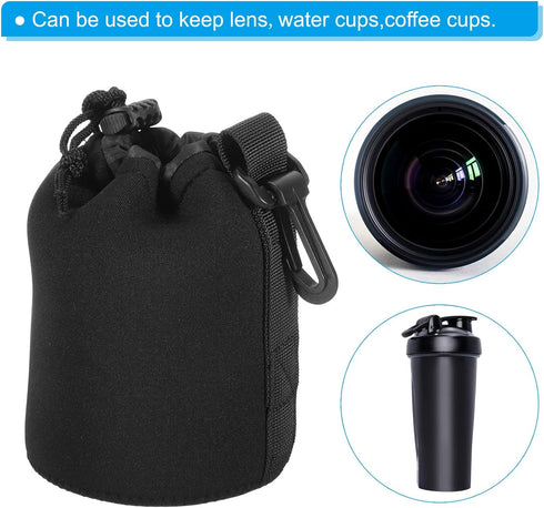 PATIKIL Camera Lens Bag, 3 Pcs 3.5" ID x 5.5" H Drawstring Lens Pouch with Thick Protective Neoprene, Lens Case for DSLR Camera Lens, Water Coffee...