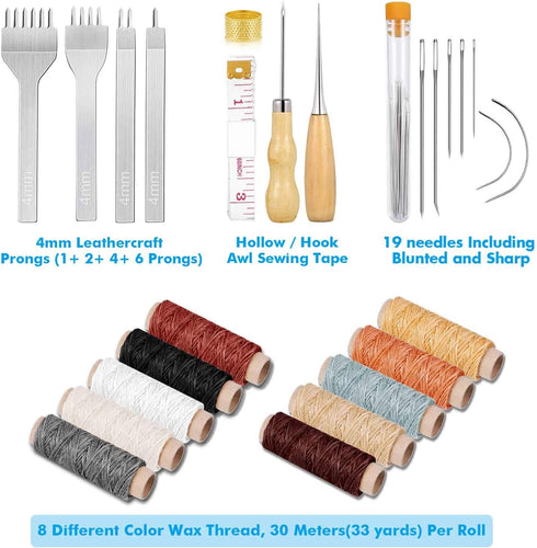 Cridoz 35 Pcs Leather Pouch Kit with Hole Punch, Sewing Tools, Waxed Thread and Large-Eye Stitching Needles for Beginner Crafting Projects...