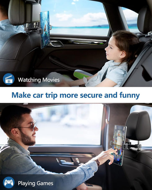 Car Headrest Backseat Mount,Phone/Tablet Car Holder,360°Rotation,Solid & Steady,Car Trip Essentials,Adjustable Back Seat Tablet Holder,Compatible ...
