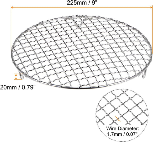 Round Cooking Rack 9-inch 201 Stainless Steel Cross Wire Barbecue Grill Net with 20mm Legs for Cooking Baking Steaming BBQ...