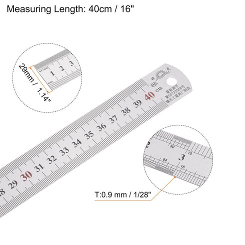 3pcs Stainless Steel Ruler 40cm/16" Length x 1/28" Thick x 1-1/7" Wide Inch and Metric Straight Edge Measuring Tools for Woodworking Painting Craf...