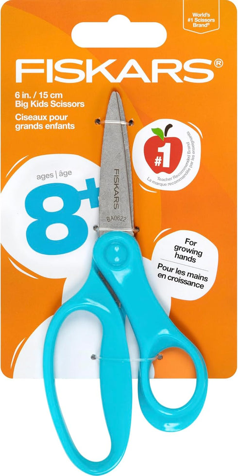 Fiskars 6" Big Kids Scissors, For Ages 8+, For School or Crafting, Turquoise...