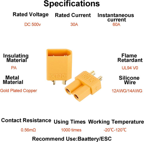 20 Pairs XT30 Connectors Male and Female Connectors Plugs with 2 Pieces Shrink Tubing for RC Battery...