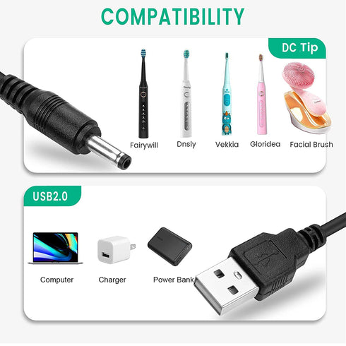 Charger Replacement for Fairywill Sonic Electric Toothbrush - USB Charging Cable 5ft...