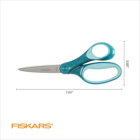 Fiskars 7" Student Glitter Scissors for Kids 12+ (2-Pack) - Scissors for School or Crafting - Back to School Supplies - Black, Turquoise...