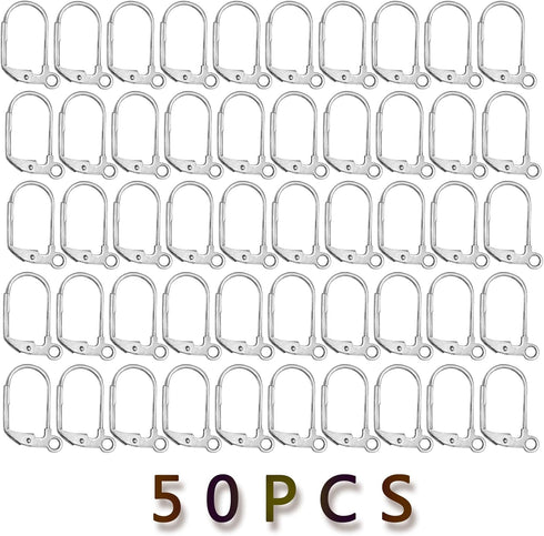 50 Pieces Leverback French Earring Hooks Stainless Steel Earwire Hoop Earring Findings with Open Loop for Women Girls DIY Earring Making Supplies...