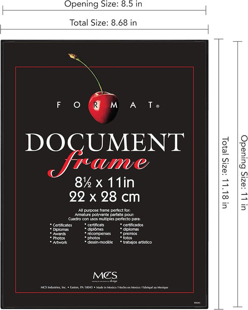 MCS Format 8.5x11 Diploma Frame, Black Picture Frame Wall Hanging or Tabletop Easel for Documents, Awards & Certificates (1-Pack)...