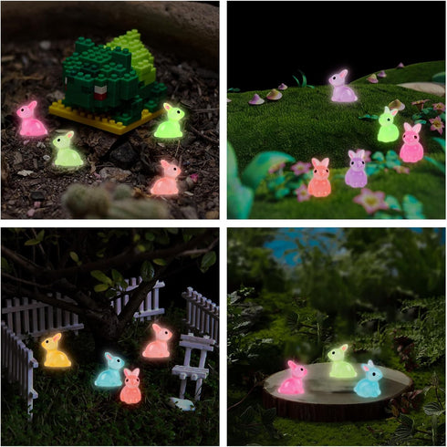 CCINEE 56pcs Luminous Mini Rabbit Miniauter Figures Glow in The Dark Resin Bunny Figures Micro Fairy Ornaments for Fairy Garden Easter Cake Decora...