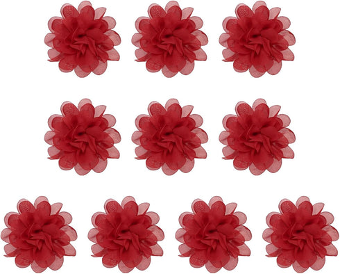PATIKIL 3.9" Chiffon Flowers, 10 Pcs Mesh Fabric Flowers Sewing Fabric Appliques Headband Embellishments for DIY Craft Wedding Decor, Red...