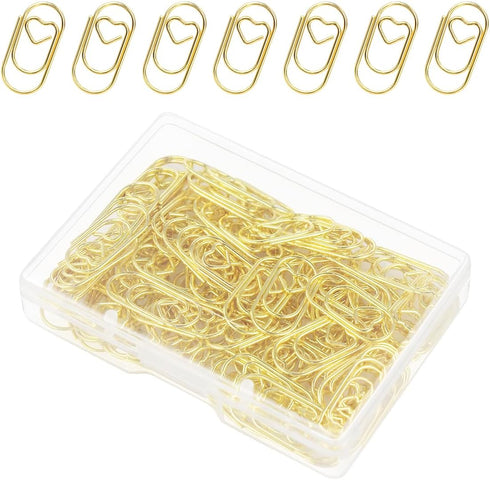 100 Pcs Love Heart Shaped Paper Clips, 0.78inch Cute Mini Paperclips for Office School Home Desk Organizers (Gold)...