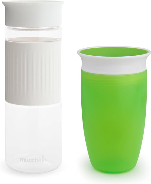 Munchkin® Miracle® 360 Spill Proof Sippy Cups, 24 and 10 Ounce, 2 Pack, Green/White – Toddler and Adult Set...