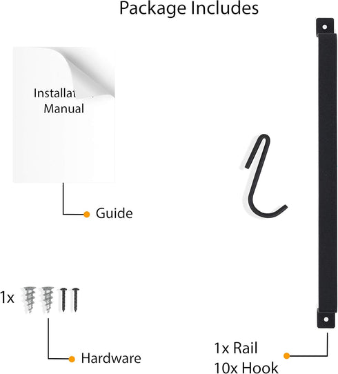 Wallniture Gourmet Kitchen Rail with 10 Hooks, Wall Mounted Wrought Iron Hanging Utensil Holder Rack with Black 17 Inch...