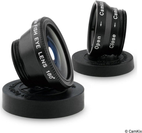 CamKix Universal 3in1 Camera Lens and Bluetooth Shutter Remote Kit for Smartphones, Including Bluetooth Camera Shutter Remote, Fish Eye, 2in1 Macr...