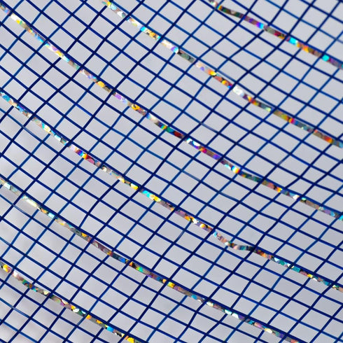 Deco Poly Mesh, Metallic Navy Blue with Laser Silver Foil - 10 Inch x 30 feet...