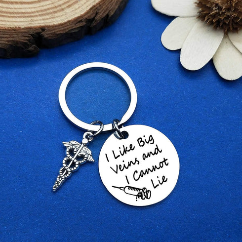 Dabihu Phlebotomist Keychain, I Like Big Veins and I Cannot Lie, Funny Nurse Gift for Phlebotomist, Graduation, Christmas, Birthday, Keyring...