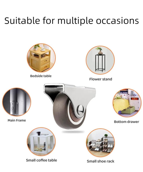 1 inch Fixed Caster Wheels -Small Caster Wheels + Screws-Low Profile Castor - Set of 8 No Floor Marks Silent Casters - Mini Wheels for Cart?Brown?...