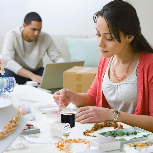 Bracelet String, Paxcoo 2 Rolls Elastic Stretchy Bead String Cord for Clay Beads Kandi Pony Beads Bracelets Jewelry Making (0.8 MM, Crystal & Blac...