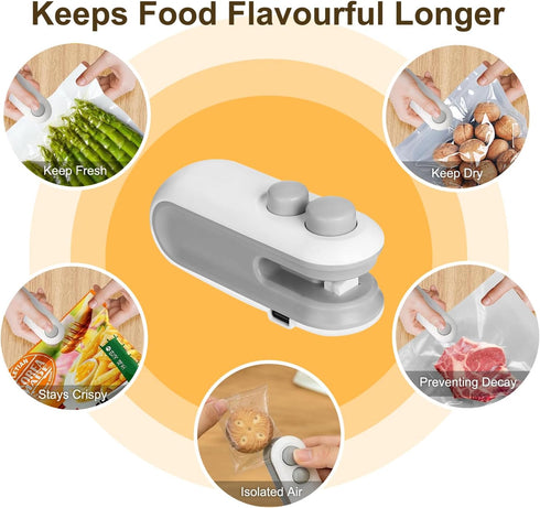 2Pcs Mini Bag Sealer, Rechargeable Heat Sealer, 2 in 1 Chip Bag Sealer & Cutter, Mini Bag Resealer Machine, Portable Handheld Food Sealer for Plas...