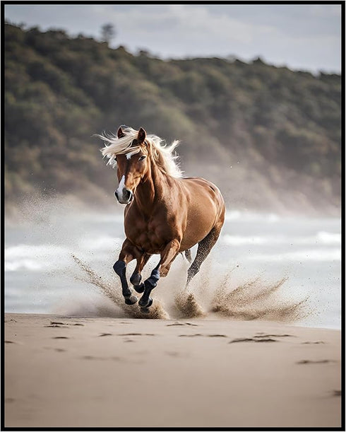 Posterizer 1 pcs- wild horse running near water-Art for Animal Lovers-Gift for Art Lovers-Living Room Bedroom Decor- unframed wall art...