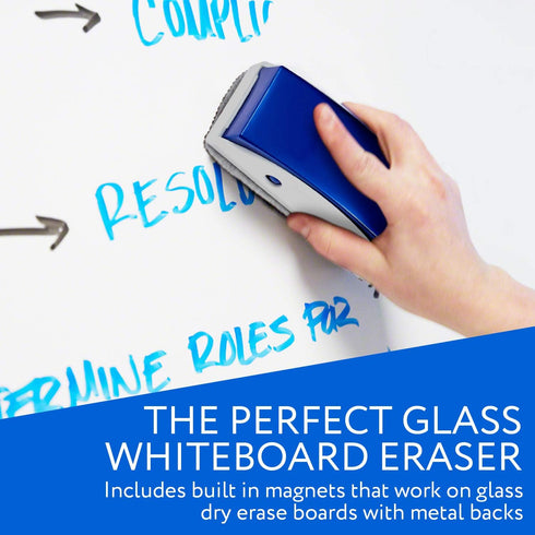 IMPRESA 2 Pack Magnetic Whiteboard Eraser for Use with Glass Dry Erase Boards - includes Extra Strong Magnets and 10 Replaceable Microfiber Cleani...