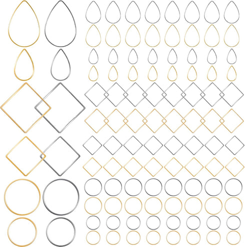 PAGOW 96Pcs Earring Hoop Jewelry Making, Hypoallergenic Teardrop Square Round Silver Gold Earrings Beading Hoop Bulk for DIY Crafts Accessories Su...