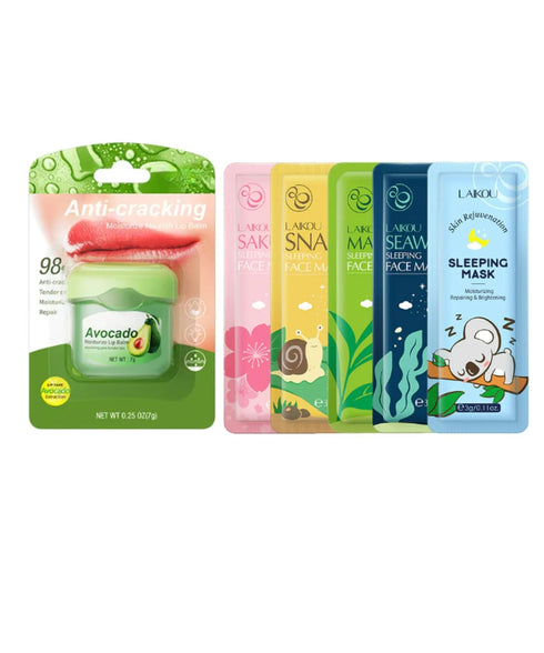 Avocado Lip Balm Care Natural Plan Anti Cracking 5 Moisturizing Snail Matcha Sakura Seaweed Sleeping Face Mask Skincare...