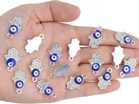 Aylifu 30pcs Hamsa Hand Evil Eye Charms Hand of Fatima Pendants Rhinestones Jewelry Making Findings for DIY Necklace Bracelet,Silver...