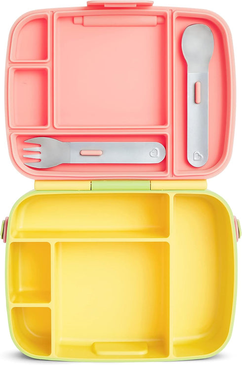 Munchkin Lunch Bento Box for Kids and Toddlers, Includes Stainless Steel Utensils, BPA-Free, 18 Months and Up, Pink/Green/Yellow...