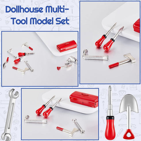 10 Pieces Mini Dollhouse Tool Set Mini Doll House Repair Multi Tool Include A Red Tin Box, 4 Outdoor Tools and 5 Repair Tools, Funny Mini Party Do...
