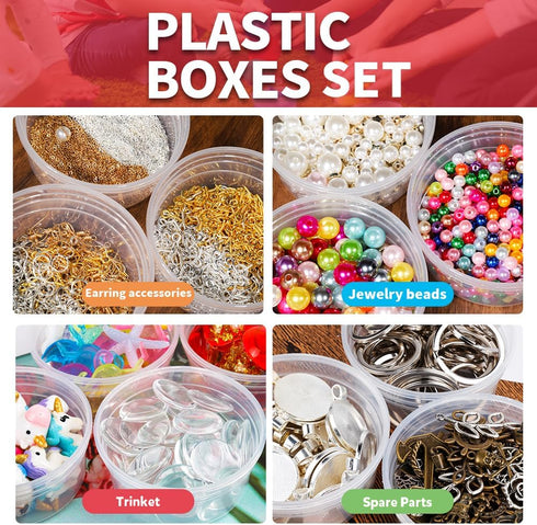 LEOBRO 5pcs 4.5 oz Plastic Boxes, 5pcs Mixing Bowls, 5pcs Mixing Spoons, DIY Craft Tools...