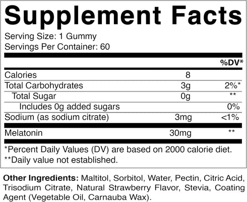 Vitamatic Sugar Free Melatonin 30mg per gummy - 60 Servings - 60 Vegetarian Gummies - Non-Habit Forming Supplement (1 Bottle)...