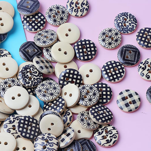 200Pcs Black & White Plaid Wooden Buttons Versatile 1.5 cm Sew-On Accessories for DIY Fashion & Crafts...