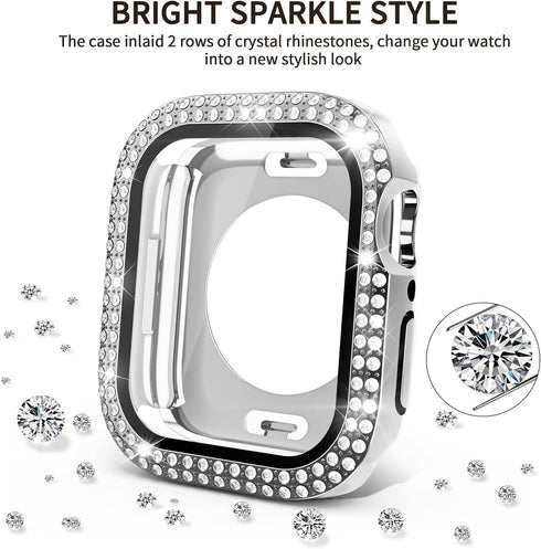 2 in 1 Waterproof Bling Case Compatible for Apple Watch 44mm Screen Protector SE Series 6/5/4, Women Glitter Diamond Rhinestone Bumper Face Cover ...
