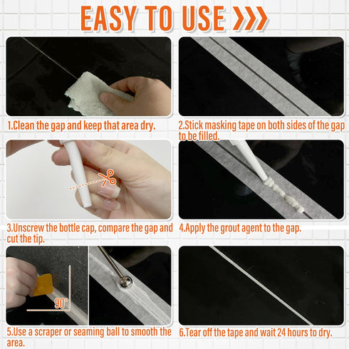 2 Pack Tile Grout Paint Kit, White Grout Repair Filler Tubes, Fast Drying Grout Sealer for Tiles, Sinks, Showers on Bathroom and Kitchen, Restore ...