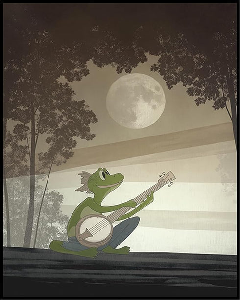 Posterizer 1 pcs-whimsical forest scene-frog playing music 9-Art for Animal Lovers-Fantasy & Fiction Art-Gift for Daughter, Son, Kids- unframed wa...